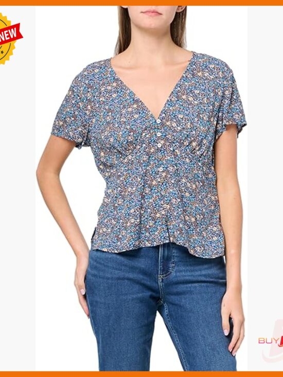 Tops - Short Sleeve Button Front Top Viscose Floral Print Regular Fit